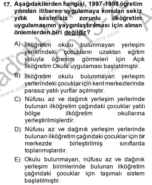 Türk Eğitim Tarihi Dersi 2013 - 2014 Yılı (Vize) Ara Sınavı 17. Soru