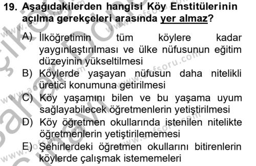 Türk Eğitim Tarihi Dersi 2013 - 2014 Yılı (Vize) Ara Sınavı 19. Soru