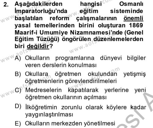 Türk Eğitim Tarihi Dersi 2013 - 2014 Yılı (Vize) Ara Sınavı 2. Soru
