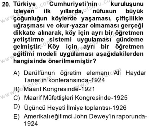 Türk Eğitim Tarihi Dersi 2013 - 2014 Yılı (Vize) Ara Sınavı 20. Soru