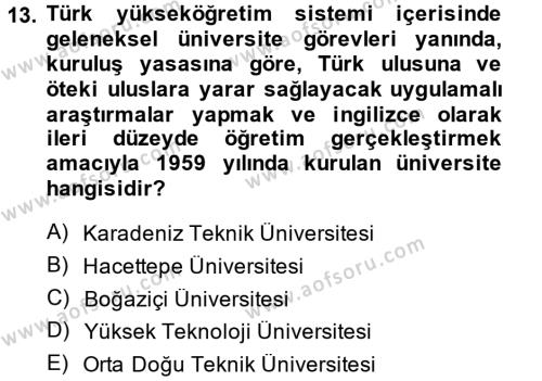 Türk Eğitim Tarihi Dersi 2013 - 2014 Yılı (Final) Dönem Sonu Sınavı 13. Soru