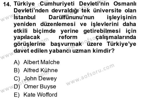 Türk Eğitim Tarihi Dersi 2013 - 2014 Yılı (Final) Dönem Sonu Sınavı 14. Soru