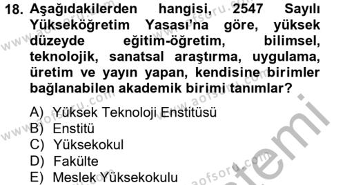 Türk Eğitim Tarihi Dersi 2013 - 2014 Yılı (Final) Dönem Sonu Sınavı 18. Soru