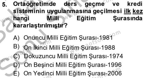 Türk Eğitim Tarihi Dersi 2013 - 2014 Yılı (Final) Dönem Sonu Sınavı 5. Soru