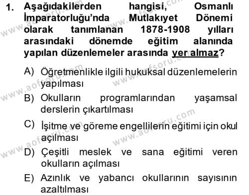 Türk Eğitim Tarihi Dersi 2013 - 2014 Yılı Tek Ders Sınavı 1. Soru