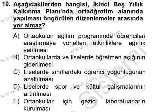 Türk Eğitim Tarihi Dersi 2013 - 2014 Yılı Tek Ders Sınavı 10. Soru