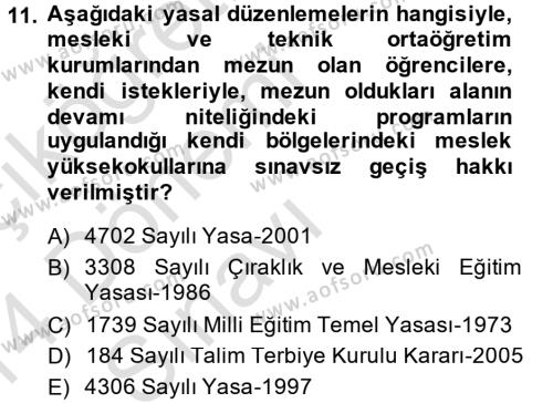 Türk Eğitim Tarihi Dersi 2013 - 2014 Yılı Tek Ders Sınavı 11. Soru