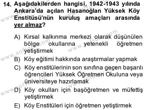 Türk Eğitim Tarihi Dersi 2013 - 2014 Yılı Tek Ders Sınavı 14. Soru