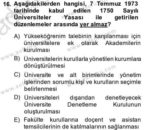 Türk Eğitim Tarihi Dersi 2013 - 2014 Yılı Tek Ders Sınavı 16. Soru