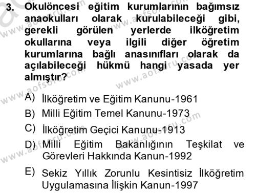 Türk Eğitim Tarihi Dersi 2013 - 2014 Yılı Tek Ders Sınavı 3. Soru