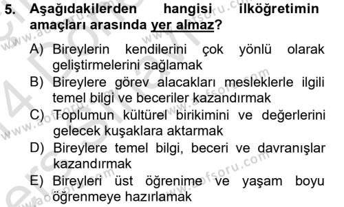 Türk Eğitim Tarihi Dersi 2013 - 2014 Yılı Tek Ders Sınavı 5. Soru