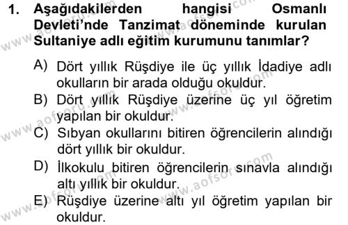 Türk Eğitim Tarihi Dersi 2014 - 2015 Yılı (Vize) Ara Sınavı 1. Soru