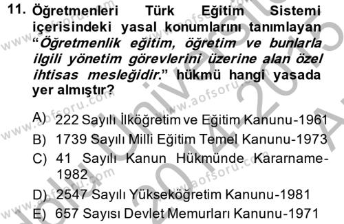 Türk Eğitim Tarihi Dersi 2014 - 2015 Yılı (Vize) Ara Sınavı 11. Soru