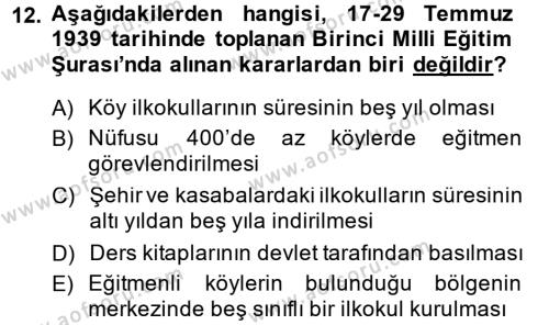 Türk Eğitim Tarihi Dersi 2014 - 2015 Yılı (Vize) Ara Sınavı 12. Soru
