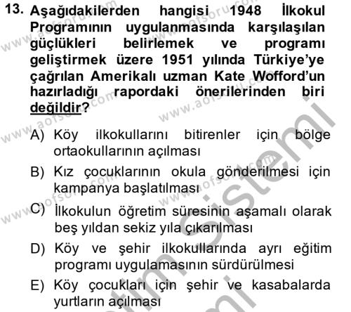 Türk Eğitim Tarihi Dersi 2014 - 2015 Yılı (Vize) Ara Sınavı 13. Soru