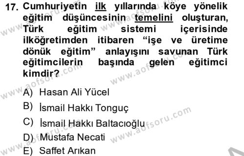Türk Eğitim Tarihi Dersi 2014 - 2015 Yılı (Vize) Ara Sınavı 17. Soru