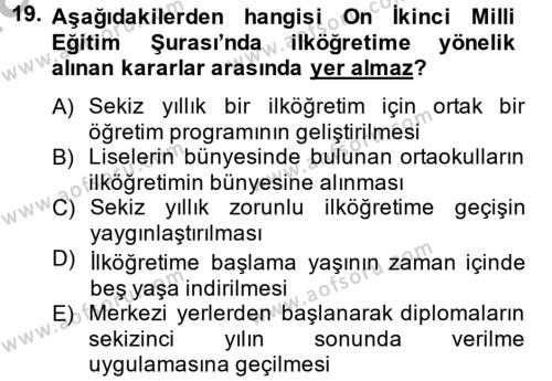 Türk Eğitim Tarihi Dersi 2014 - 2015 Yılı (Vize) Ara Sınavı 19. Soru
