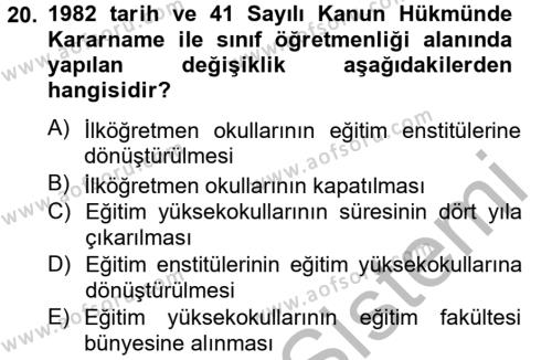 Türk Eğitim Tarihi Dersi 2014 - 2015 Yılı (Vize) Ara Sınavı 20. Soru