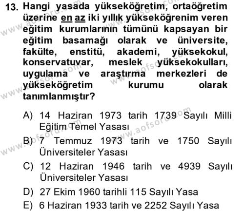 Türk Eğitim Tarihi Dersi 2014 - 2015 Yılı (Final) Dönem Sonu Sınavı 13. Soru