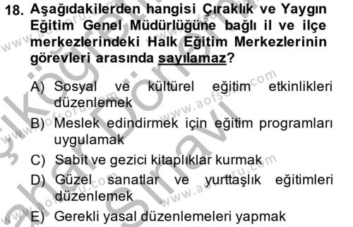 Türk Eğitim Tarihi Dersi 2014 - 2015 Yılı (Final) Dönem Sonu Sınavı 18. Soru