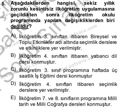 Türk Eğitim Tarihi Dersi 2014 - 2015 Yılı (Final) Dönem Sonu Sınavı 5. Soru