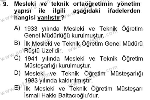 Türk Eğitim Tarihi Dersi 2014 - 2015 Yılı (Final) Dönem Sonu Sınavı 9. Soru