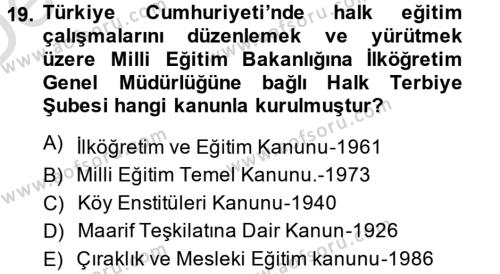 Türk Eğitim Tarihi Dersi 2014 - 2015 Yılı Tek Ders Sınavı 19. Soru