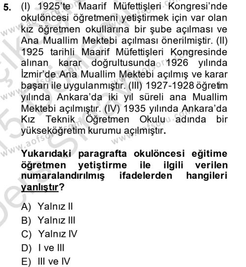 Türk Eğitim Tarihi Dersi 2014 - 2015 Yılı Tek Ders Sınavı 5. Soru