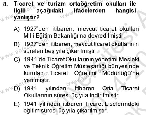 Türk Eğitim Tarihi Dersi 2014 - 2015 Yılı Tek Ders Sınavı 8. Soru