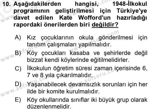 Türk Eğitim Tarihi Dersi 2015 - 2016 Yılı (Vize) Ara Sınavı 10. Soru