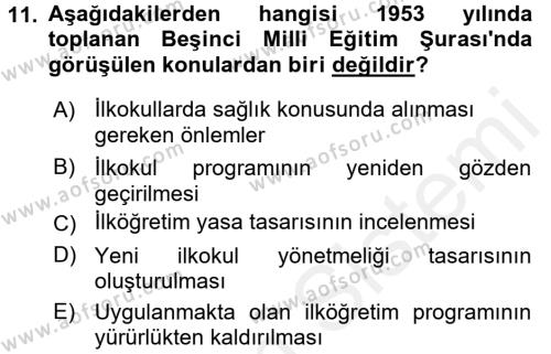 Türk Eğitim Tarihi Dersi 2015 - 2016 Yılı (Vize) Ara Sınavı 11. Soru