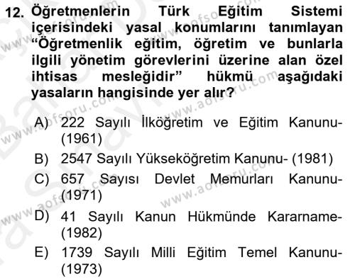Türk Eğitim Tarihi Dersi 2015 - 2016 Yılı (Vize) Ara Sınavı 12. Soru