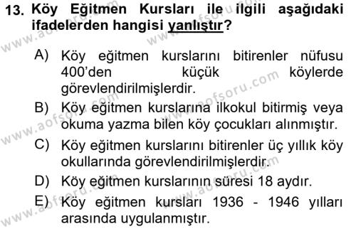 Türk Eğitim Tarihi Dersi 2015 - 2016 Yılı (Vize) Ara Sınavı 13. Soru