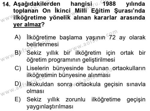 Türk Eğitim Tarihi Dersi 2015 - 2016 Yılı (Vize) Ara Sınavı 14. Soru