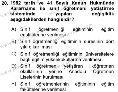 Türk Eğitim Tarihi Dersi 2015 - 2016 Yılı (Vize) Ara Sınavı 20. Soru