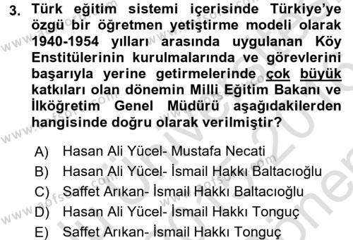 Türk Eğitim Tarihi Dersi 2015 - 2016 Yılı (Final) Dönem Sonu Sınavı 3. Soru