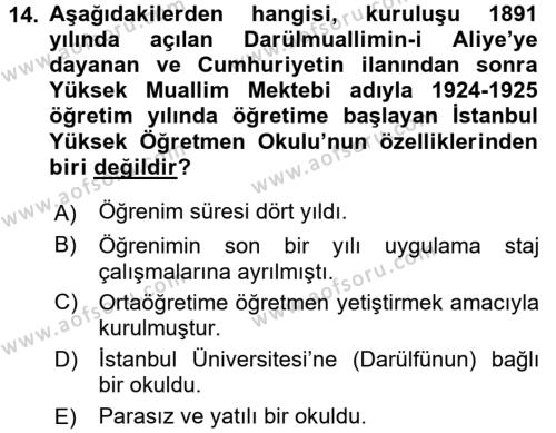Türk Eğitim Tarihi Dersi 2015 - 2016 Yılı Tek Ders Sınavı 14. Soru