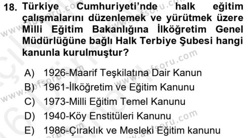 Türk Eğitim Tarihi Dersi 2015 - 2016 Yılı Tek Ders Sınavı 18. Soru