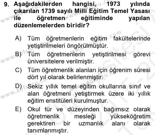 Türk Eğitim Tarihi Dersi 2015 - 2016 Yılı Tek Ders Sınavı 9. Soru