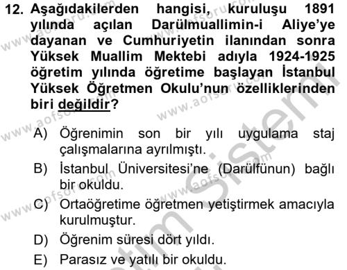Türk Eğitim Tarihi Dersi 2016 - 2017 Yılı 3 Ders Sınavı 12. Soru