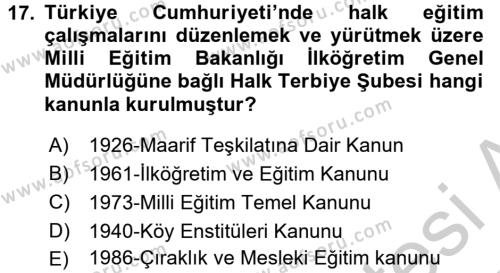 Türk Eğitim Tarihi Dersi 2016 - 2017 Yılı 3 Ders Sınavı 17. Soru