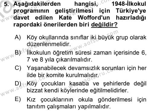 Türk Eğitim Tarihi Dersi 2016 - 2017 Yılı 3 Ders Sınavı 5. Soru