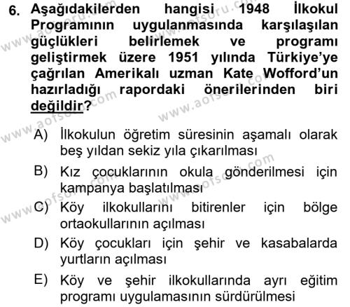 Türk Eğitim Tarihi Dersi 2016 - 2017 Yılı (Final) Dönem Sonu Sınavı 6. Soru