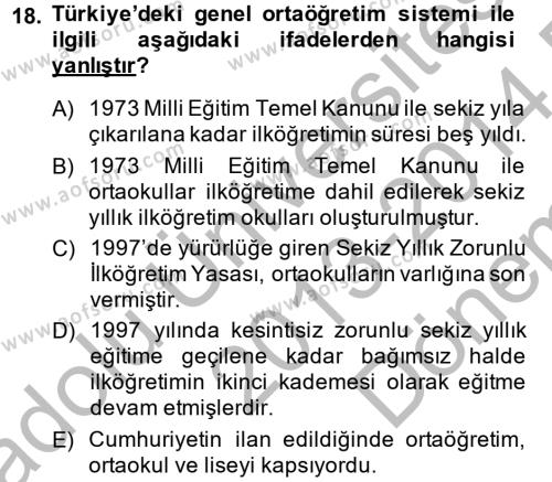 Eğitim Tarihi Dersi 2013 - 2014 Yılı (Final) Dönem Sonu Sınavı 18. Soru
