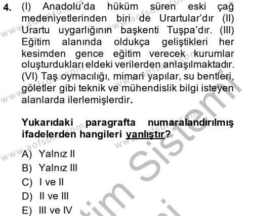 Eğitim Tarihi Dersi 2014 - 2015 Yılı (Final) Dönem Sonu Sınavı 4. Soru