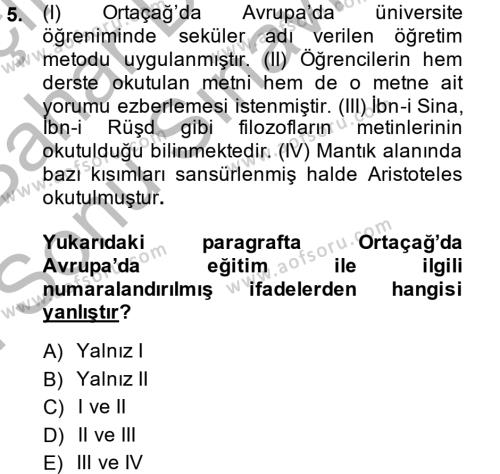 Eğitim Tarihi Dersi 2014 - 2015 Yılı (Final) Dönem Sonu Sınavı 5. Soru