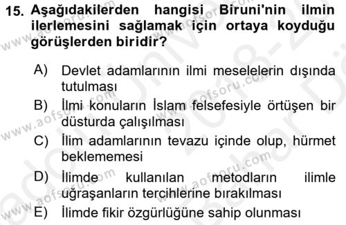 Eğitim Tarihi Dersi 2018 - 2019 Yılı (Vize) Ara Sınavı 15. Soru