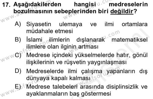 Eğitim Tarihi Dersi 2018 - 2019 Yılı (Vize) Ara Sınavı 17. Soru