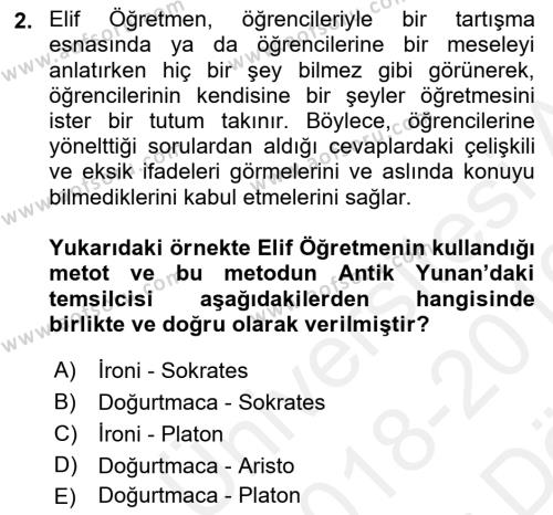 Eğitim Tarihi Dersi 2018 - 2019 Yılı (Vize) Ara Sınavı 2. Soru