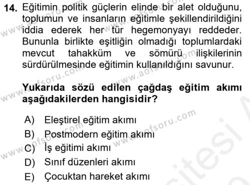 Eğitim Tarihi Dersi 2018 - 2019 Yılı (Final) Dönem Sonu Sınavı 14. Soru